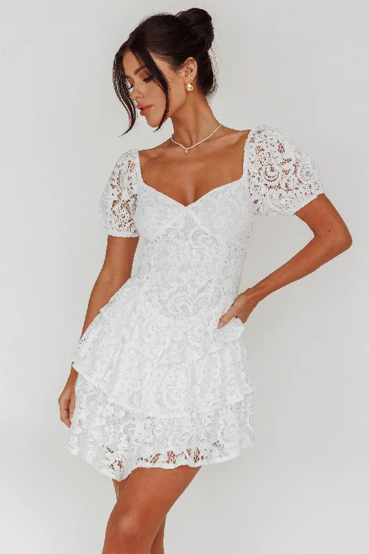 Tayah Tiered Lace Mini Dress Off White