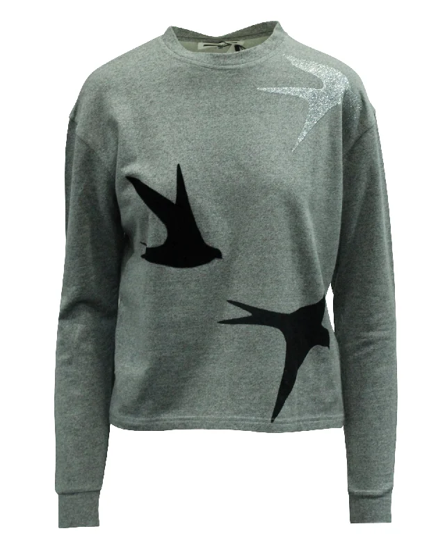 McQ Alexander McQueen Bird Print Classic Sweatshirt in Grey Cotton