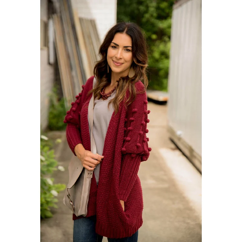 Pom Sleeve Knit Cardigan