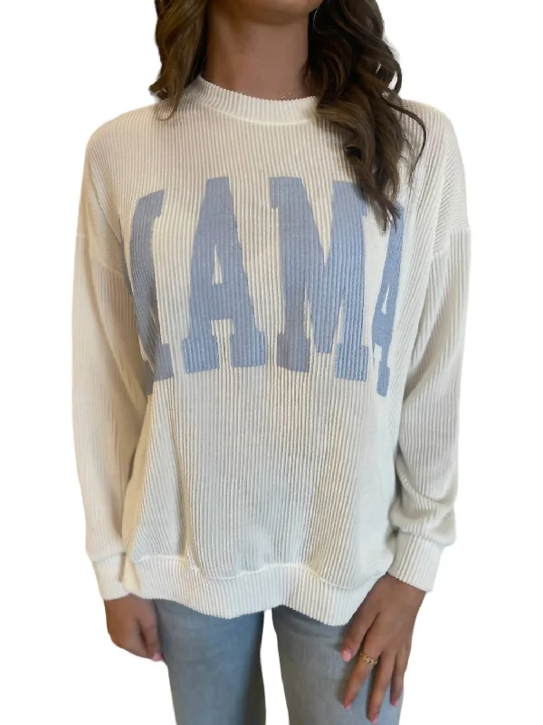 Rib Knit Mama Sweatshirt In Off White