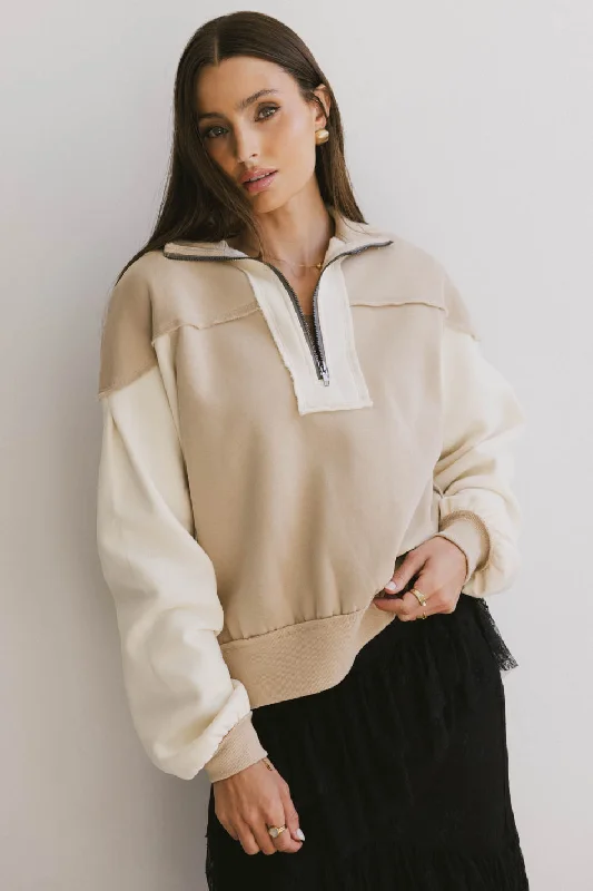 Zeya Half Zip Sweatshirt in Tan