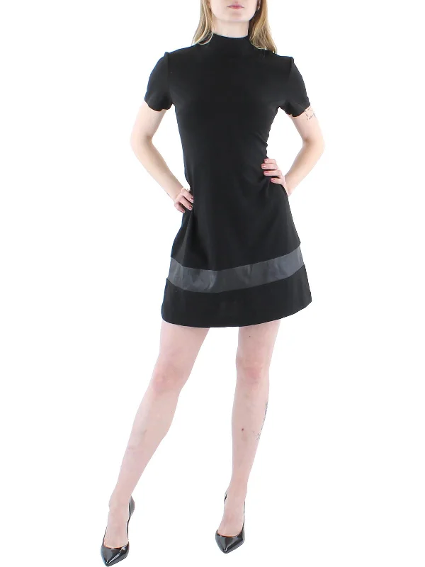Bold, confident, and stylish women’s clothing Womens Faux Leather Trim Mini Fit & Flare Dress Bold, confident, and stylish women’s clothing Womens Faux Leather Trim Mini Fit & Flare Dress
