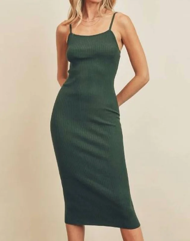 Amy Square Neck Knit Bodycon Dress In Forest Green