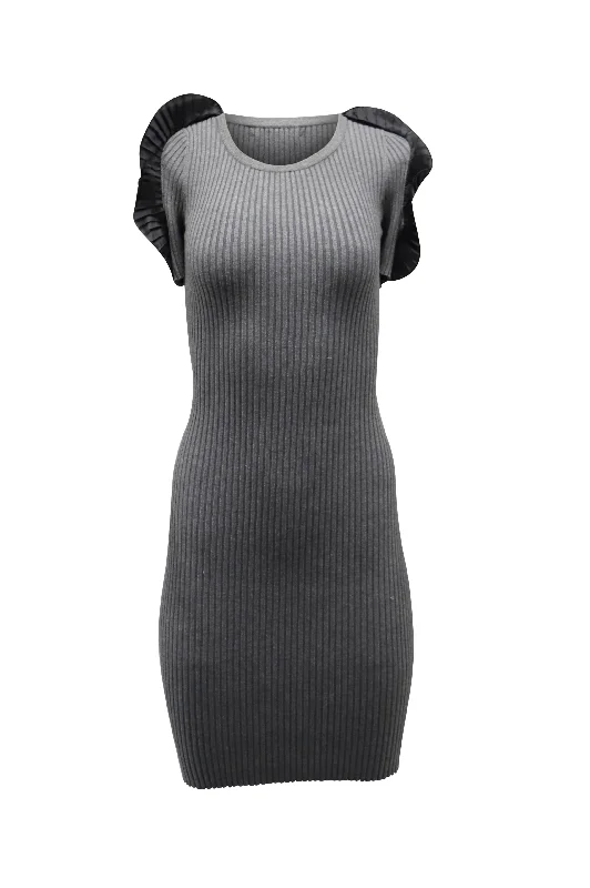 Opening Ceremony Ruffle Sleeve Bodycon Dress in Grey Viscose