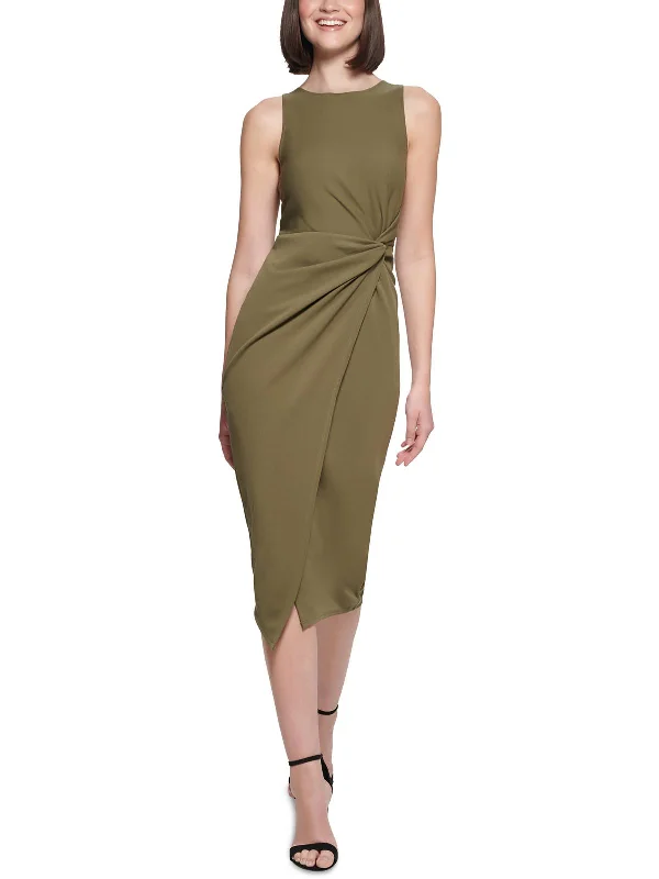 Womens Gathered Midi Bodycon Dress