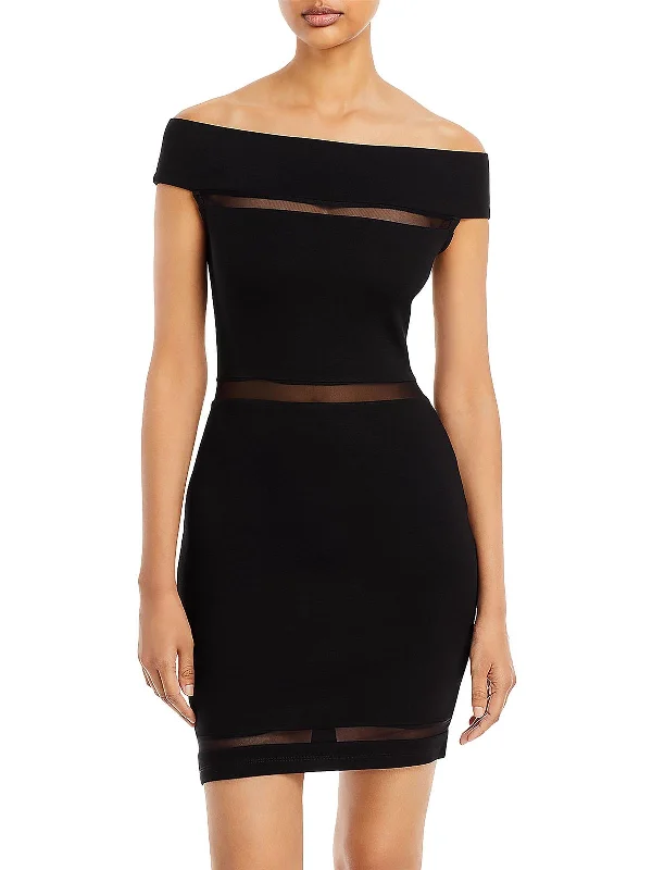 Womens Mesh Inset Above Knee Bodycon Dress