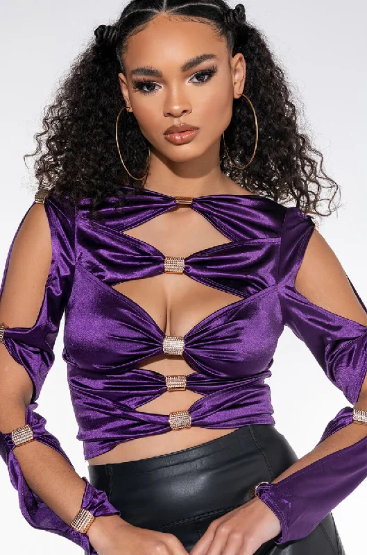 CRY ME A RIVER FASHION TOP WITH CUT OUTS PURPLE