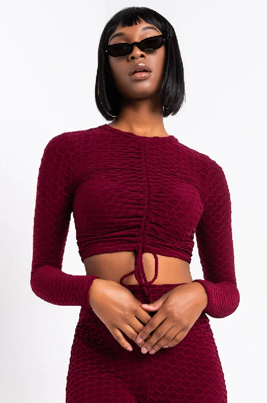 FLAWLESS LONG SLEEVE MOCK NECK TOP BURGUNDY