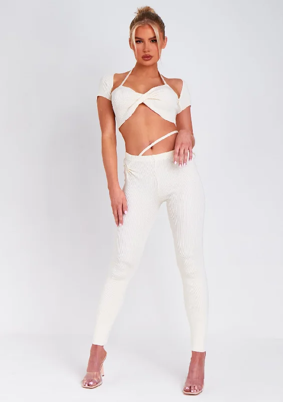 Sabella Ivory Tie Waist Knit Leggings