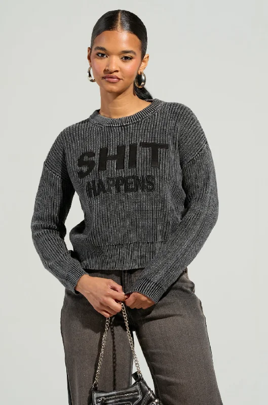 SHIT HAPPENS MINERAL WASH LONG SLEEVE SWEATER