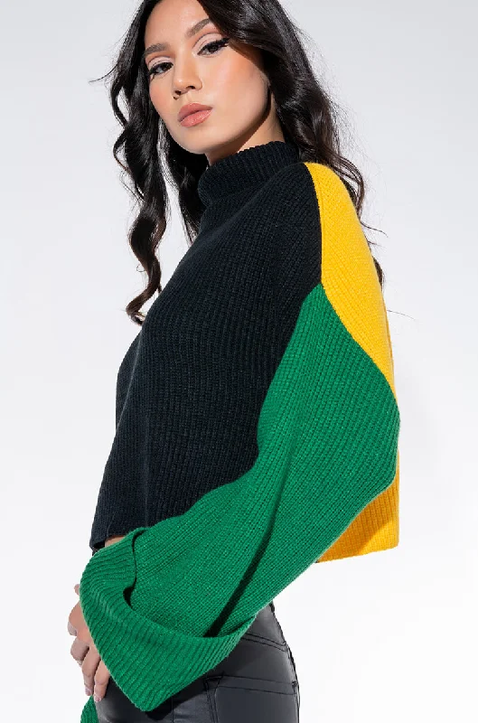 YARA COLORBLOCK MOCK NECK SWEATER BLACK MULTI