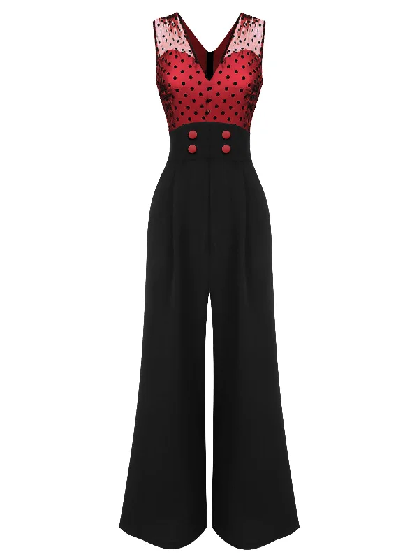 1930s Polka Dot Patchwork Button Jumpsuit