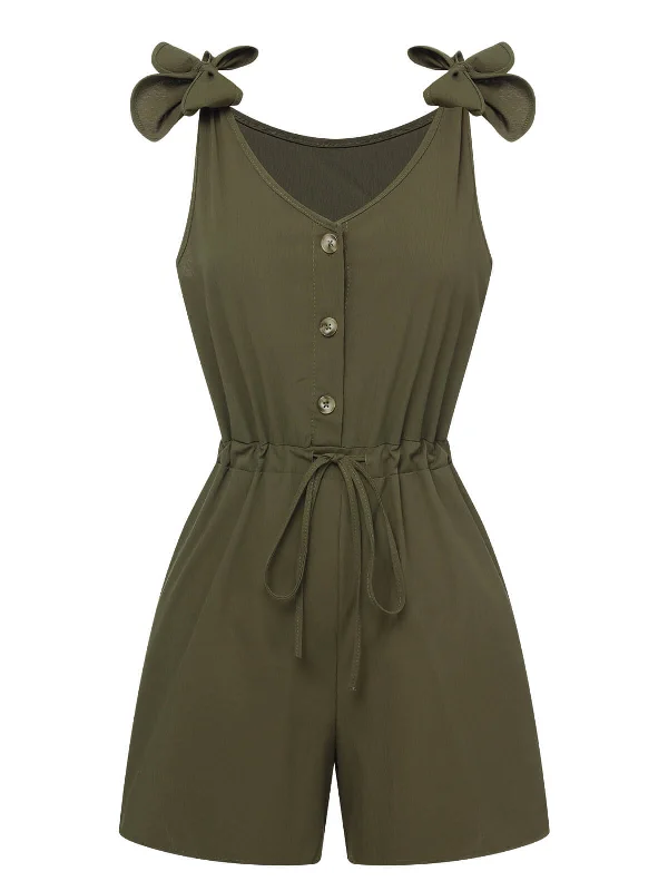 1950s Solid Shoulder Tie Sleeveless Romper