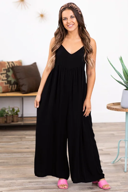 Black Wide Leg V-Neck Jumpsuit