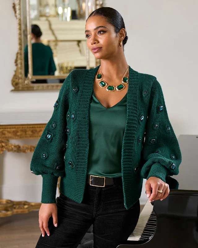 Gem Embellished Cardigan Deep Emerald