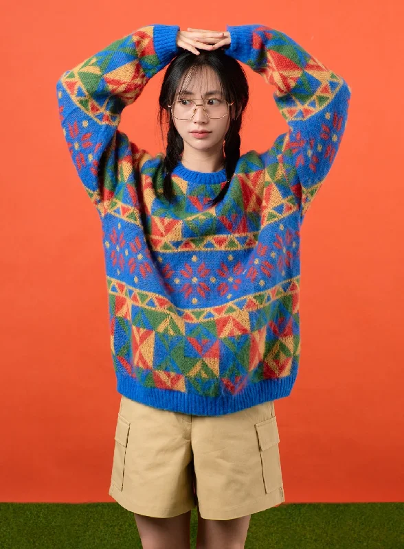 Geometric Patterned Knit Sweater OF405