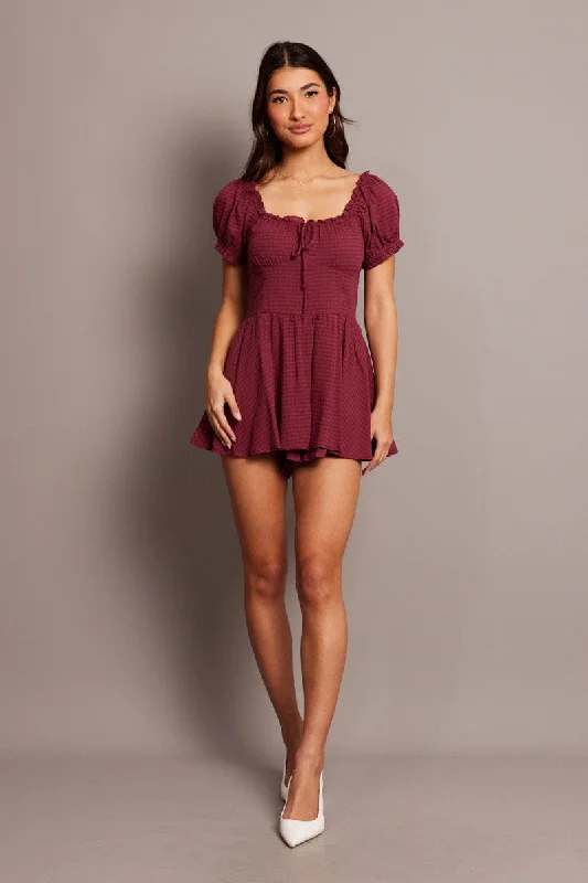 Red Playsuit Short Sleeve