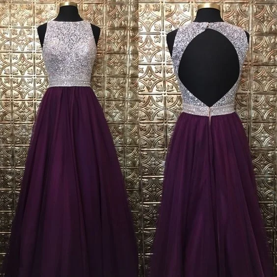 Feminine silhouettes for the modern woman Grape Long Tulle Crystal Prom Dresses,Beaded Prom Dress With Keyhole Back cg12236 Feminine silhouettes for the modern woman Grape Long Tulle Crystal Prom Dresses,Beaded Prom Dress With Keyhole Back cg12236