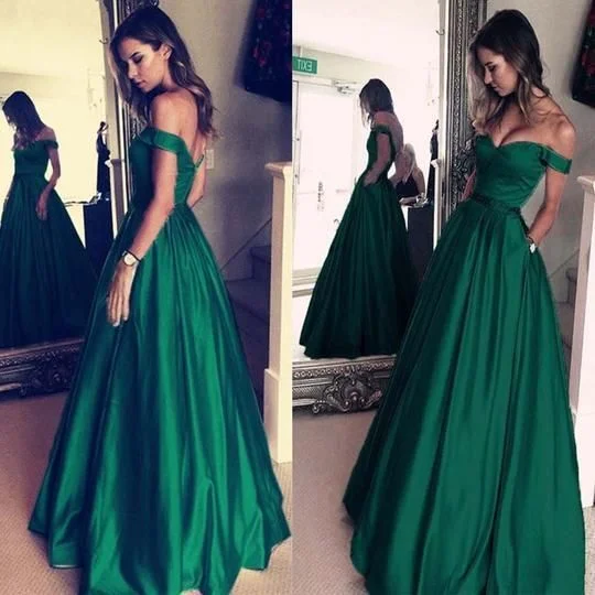 Elegant evening wear for special events   Green Off The Shoulder Prom Dress, Satin Prom Dress, Charming Prom Dress, Elegant Prom Dress cg488
