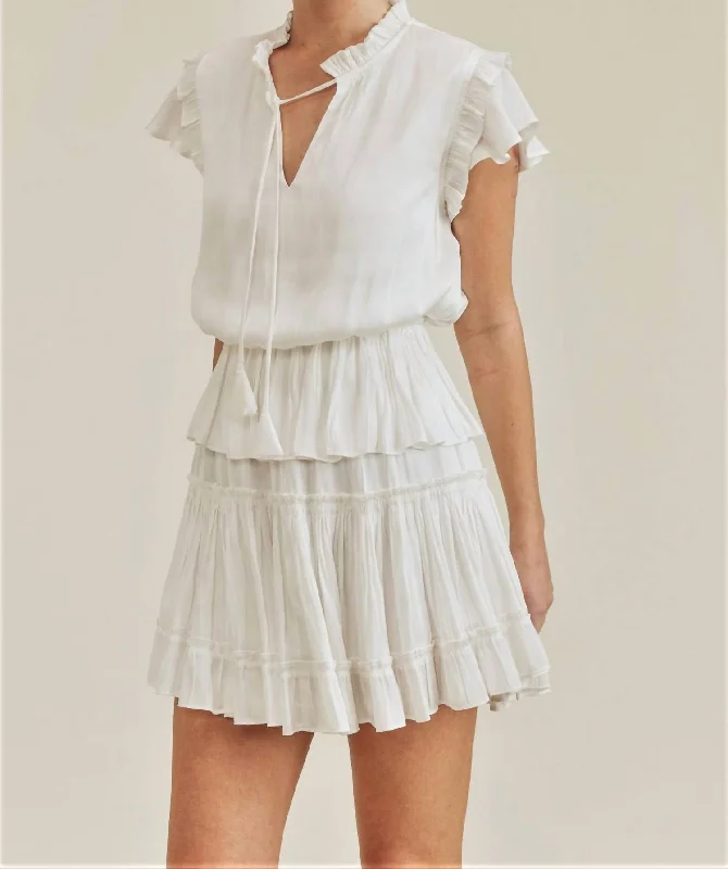 Latest fashion trends for modern women   Short Sleeve Ruffle Dress In White