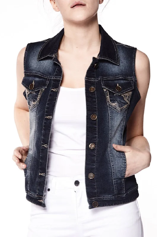 Women’s clothing that combines comfort and style   MANDY - Ladies Denim Vest - Dark Indigo Rinse
