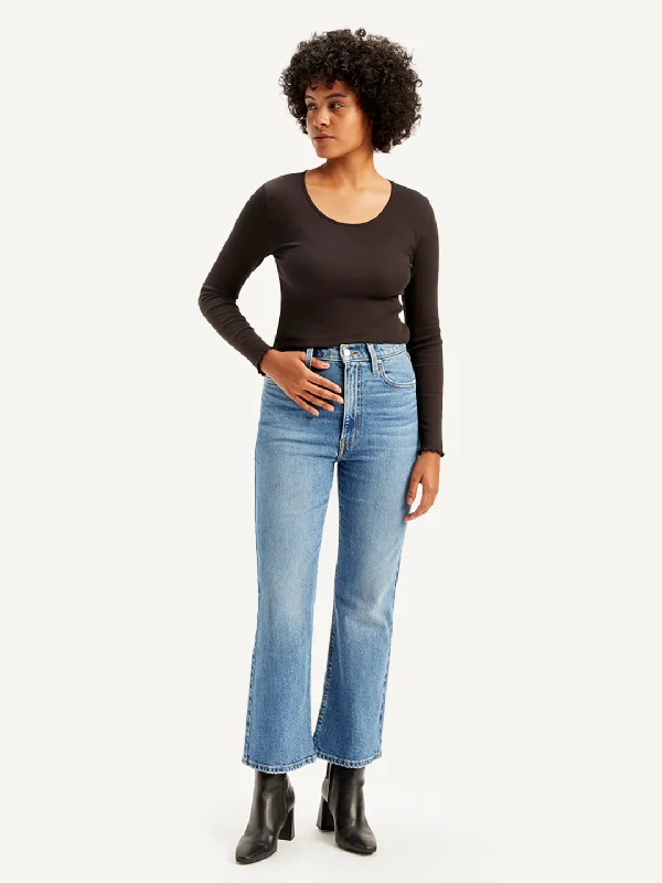 Sleek and sophisticated fashion for modern women Women's High Rise Ribcage Crop Bootcut Blue Jeans Sleek and sophisticated fashion for modern women Women's High Rise Ribcage Crop Bootcut Blue Jeans